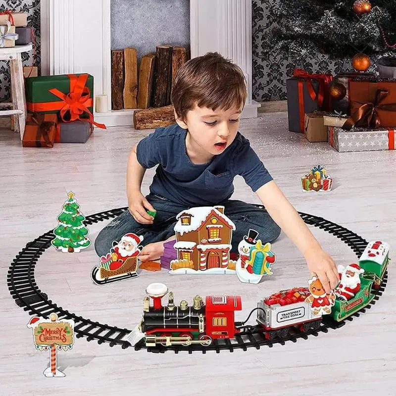 Electric Train Set Christmas Toy with Lights Music Santa Claus Track Kids Holiday Gift Party Decoration Battery Operated Railway