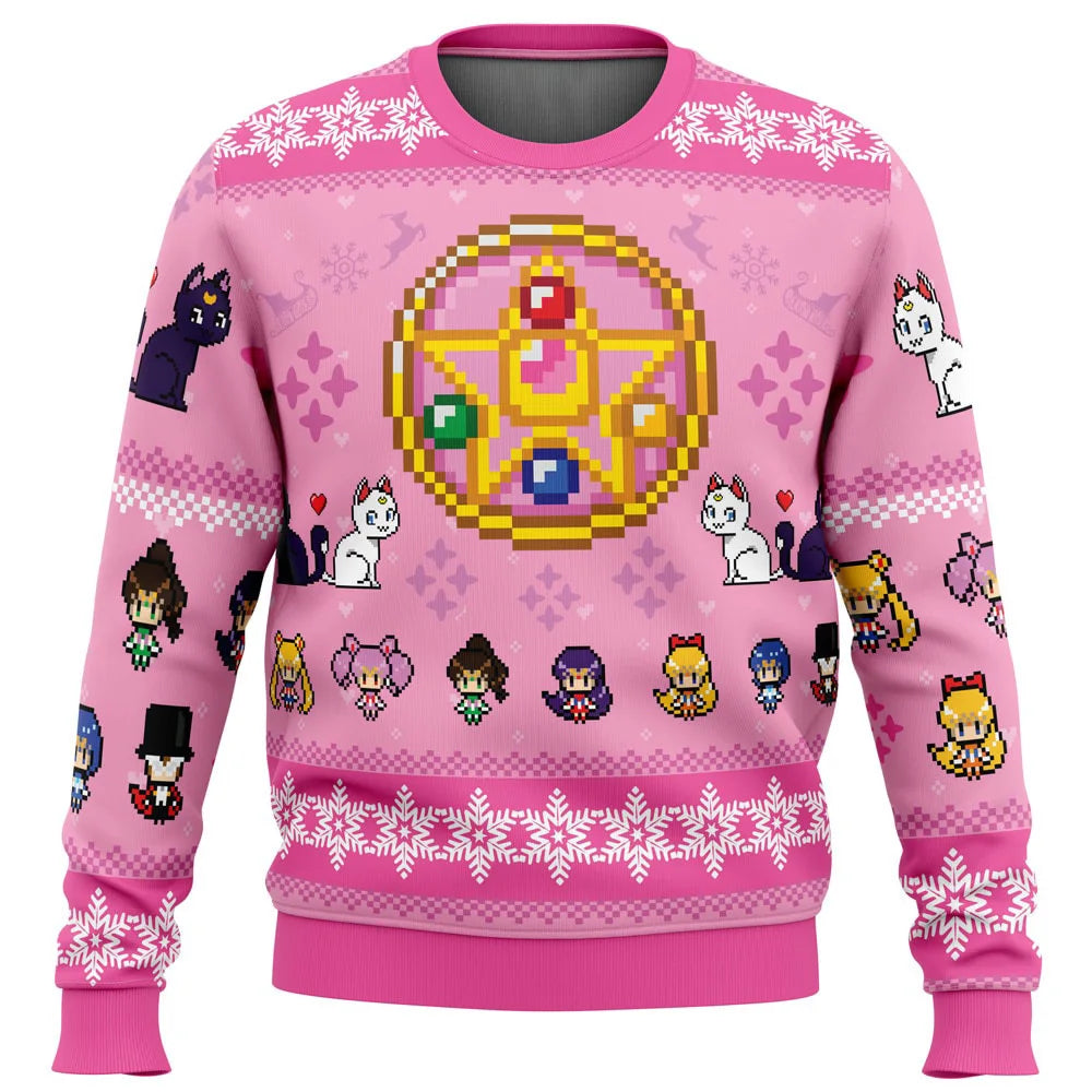 3D New Christmas Series Anime Sailor Moon Blade Round Neck Hoodie Printed Imitation Sweater Knitted Decorative Daily Necessitie