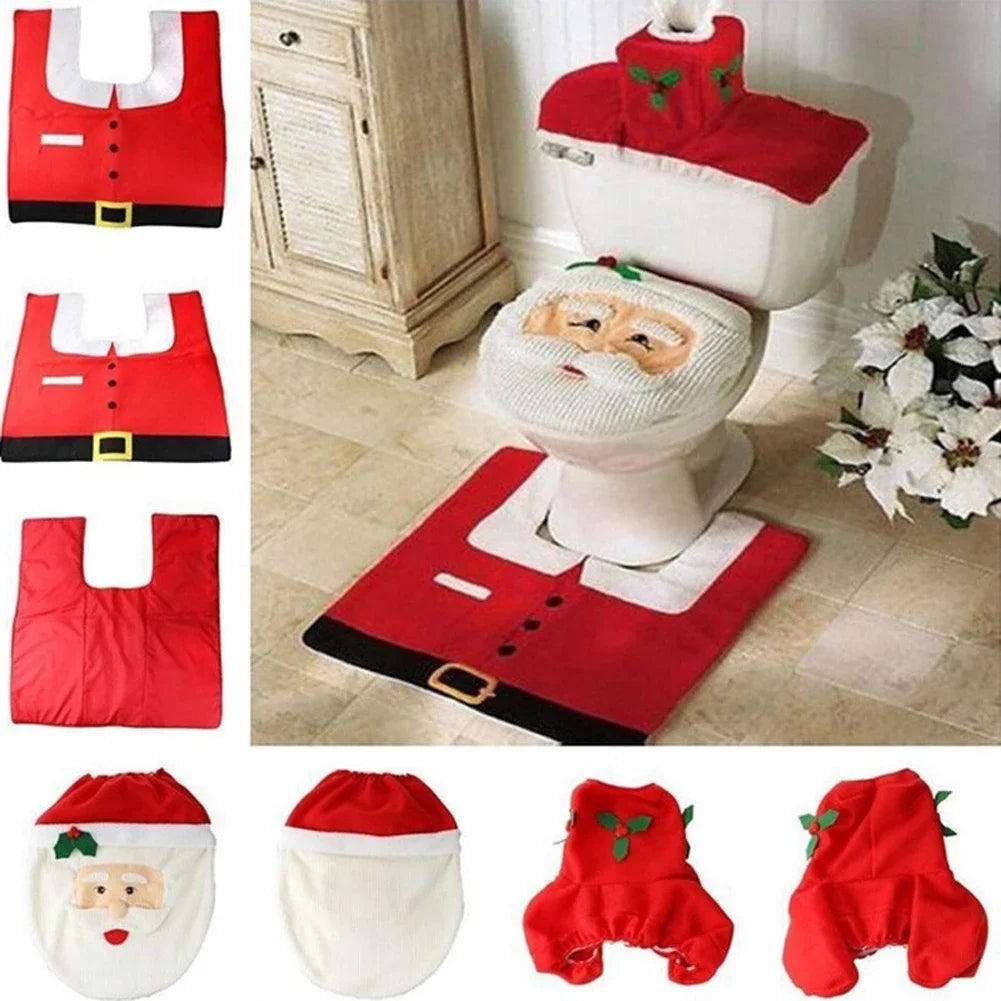 FESTIVE THRONE SUITE | 3-Piece Funny Christmas Toilet Seat Cover & Bathroom Rug Set