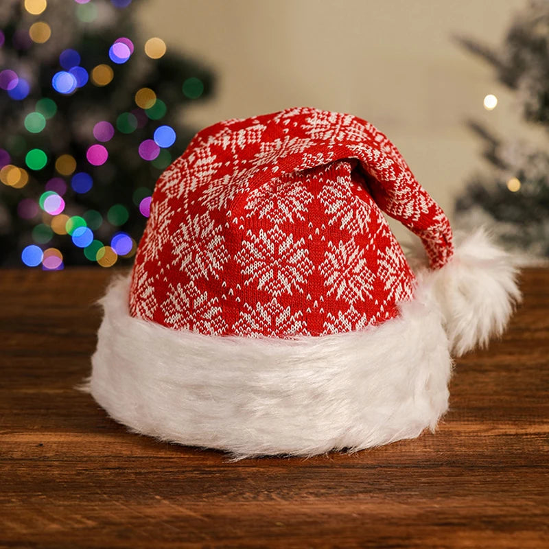Christmas Santa Hat - Plush Knitted Adult Holiday Party Costume