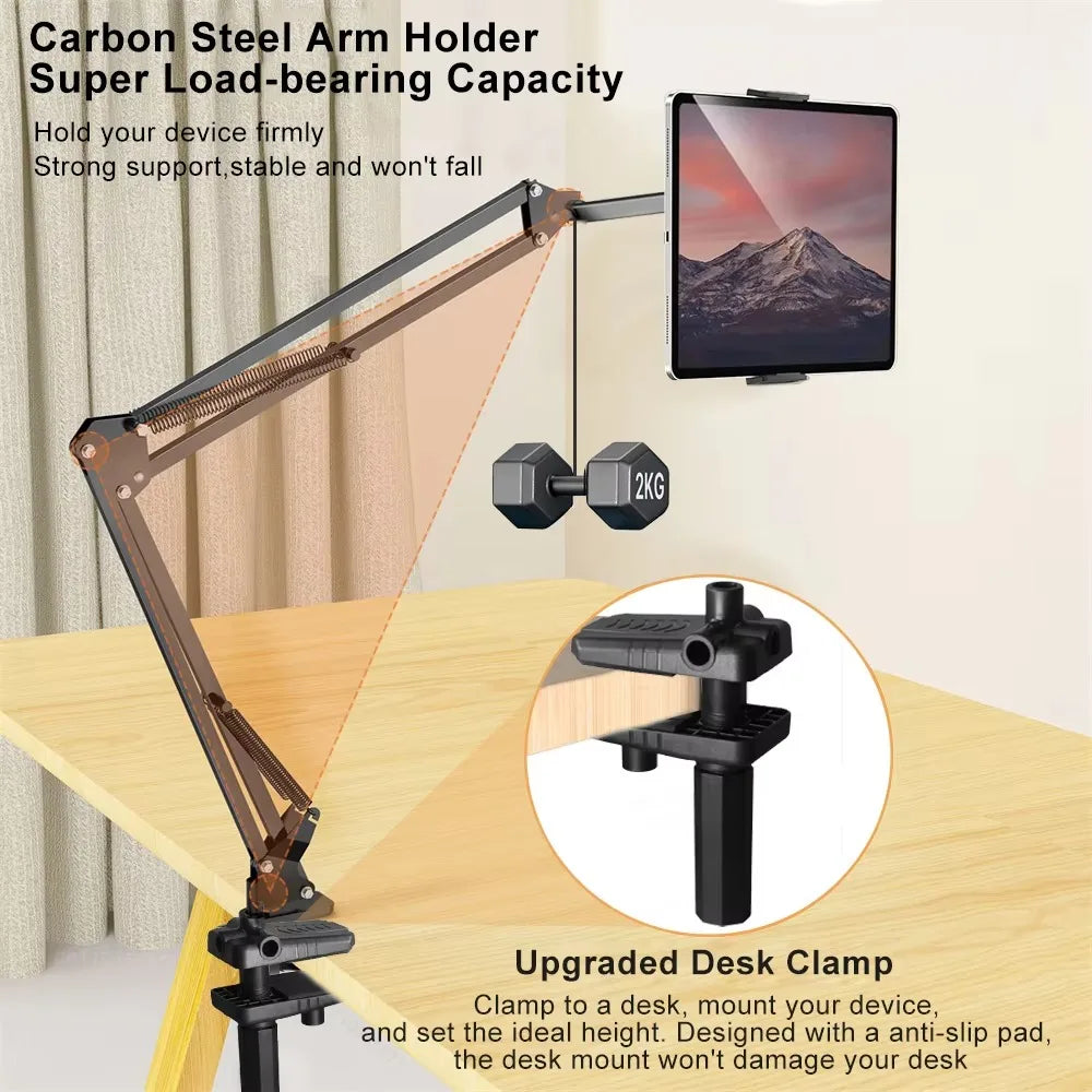 Tablet Holder for Bed with 90cm Metal Arm 360 ° Rotating Bed Tablet Mount Stand for iPad Stand 4.5~11 Inch Phone Tablet Bracket