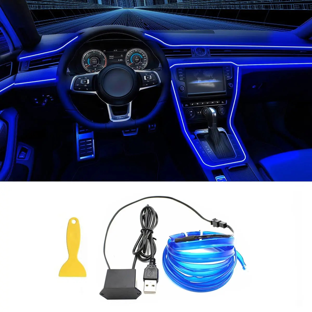 Car Interior LED Strip Light - 5M Neon EL Wire Ambient Lamp