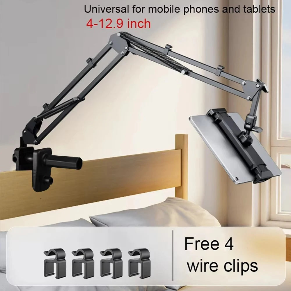 Tablet Holder for Bed with 90cm Metal Arm 360 ° Rotating Bed Tablet Mount Stand for iPad Stand 4.5~11 Inch Phone Tablet Bracket