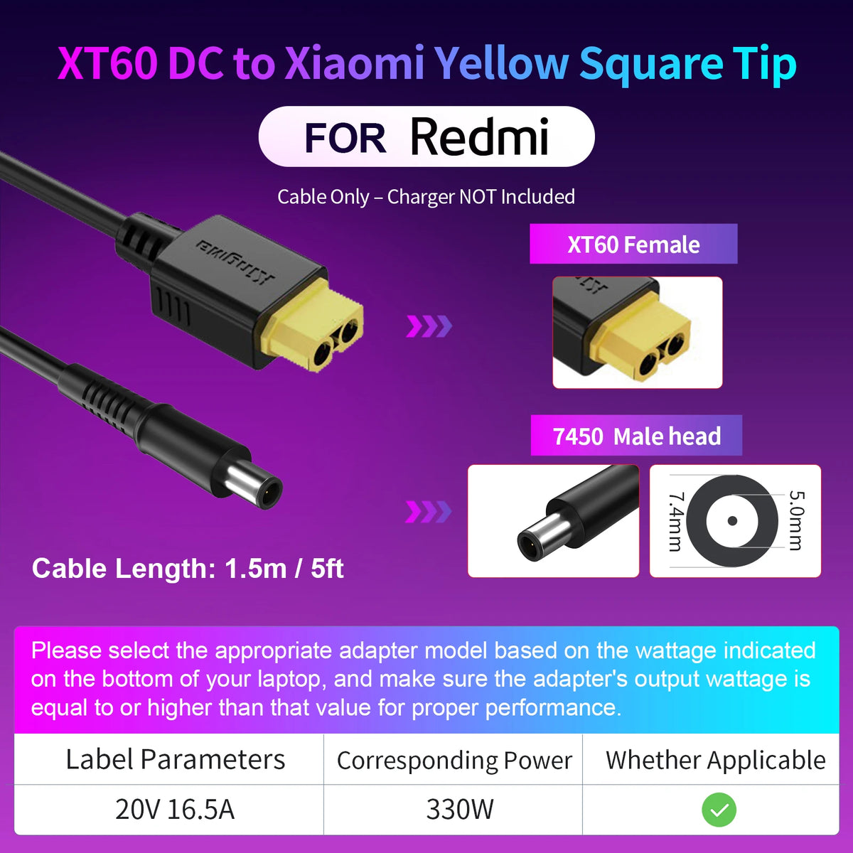330W GaN Laptop Charger - XT60 to DC Power Adapter