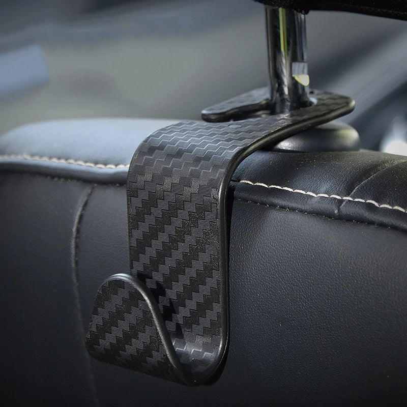 Car Seat Headrest Hook - 4Pcs Carbon Fibre Organizer Hanger