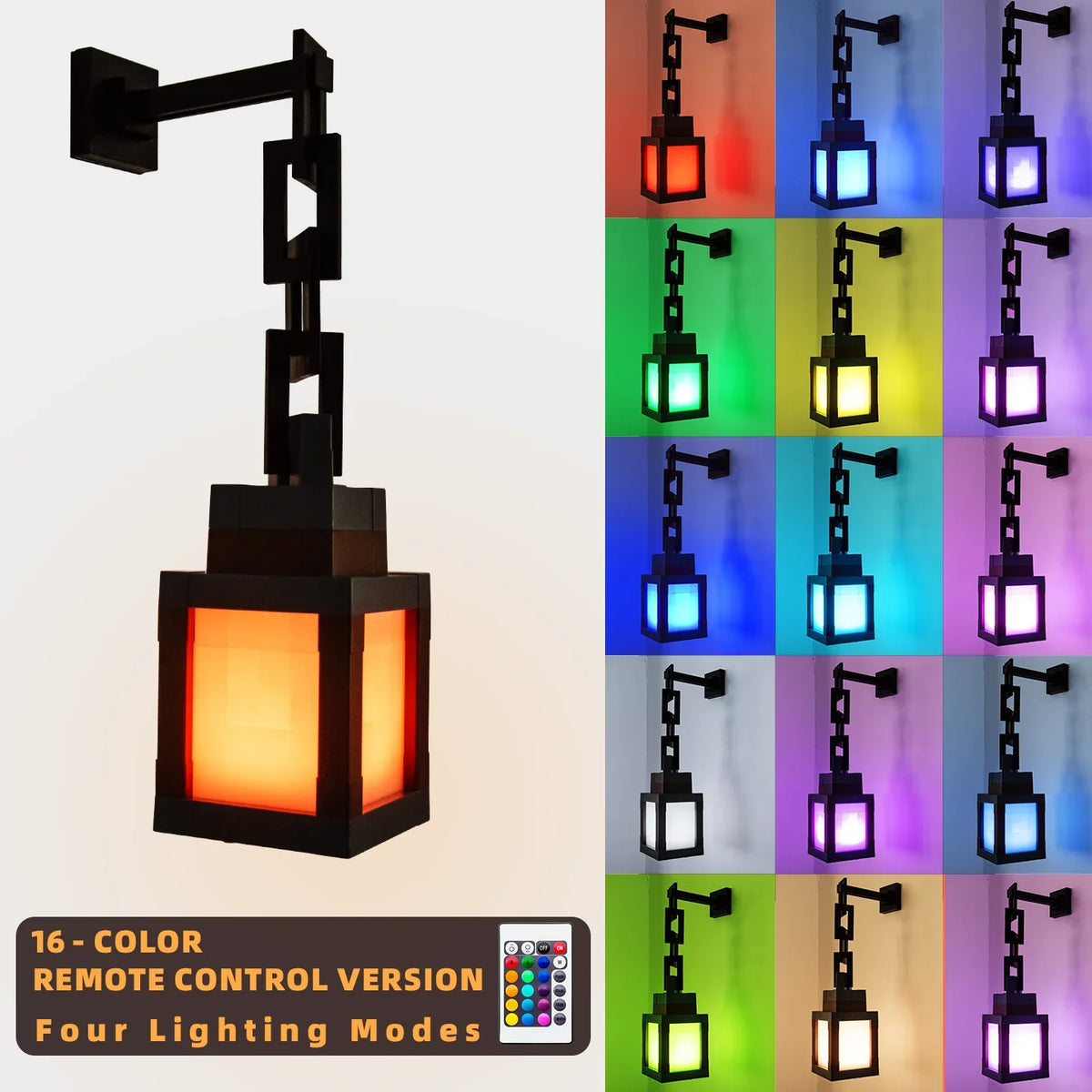 Pixel Style Night Light - RGB Remote Tabletop Lantern