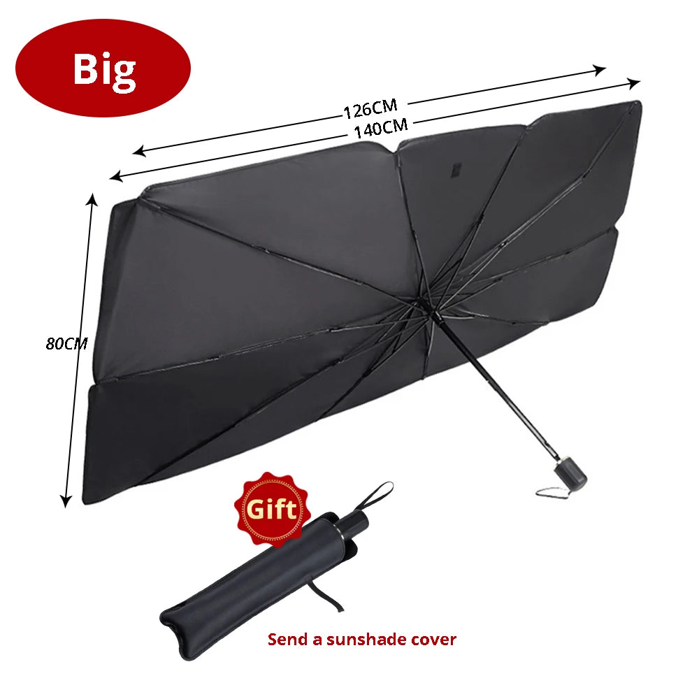 Car Windshield Sunshade - Foldable Umbrella Style Front Cover