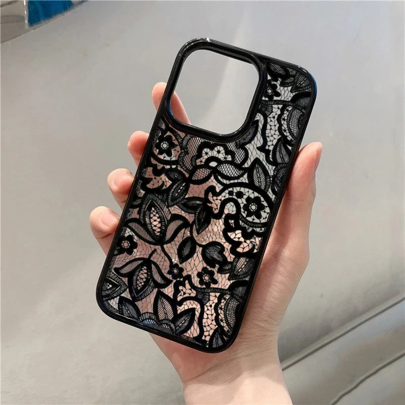 Black Lace Phone Case - Vintage Luxury TPU Protective Cover