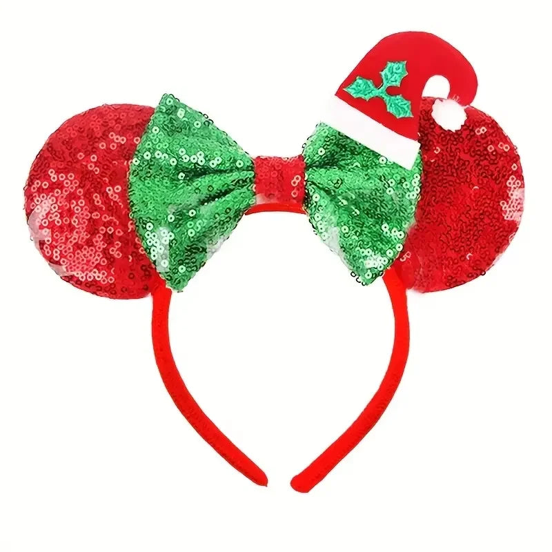 Ladies' Day Christmas Mickey Mouse Ear Headband - Ribbon bow and Santa Claus hat design