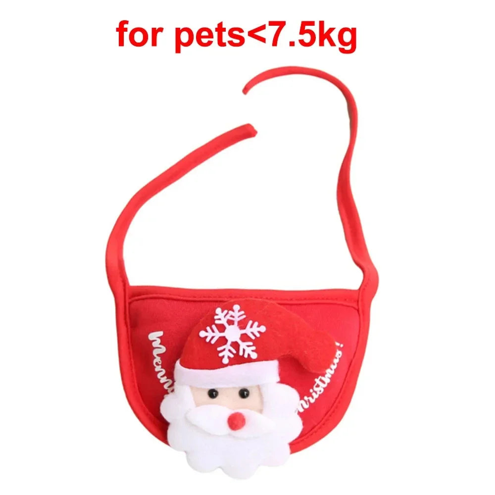 Christmas Puppy Dog Cat Costume Xmas Cat Santa Elk Hat with Bandana Bib Scarf Set Cat Accessories Pet Holiday Dress Up Supplies