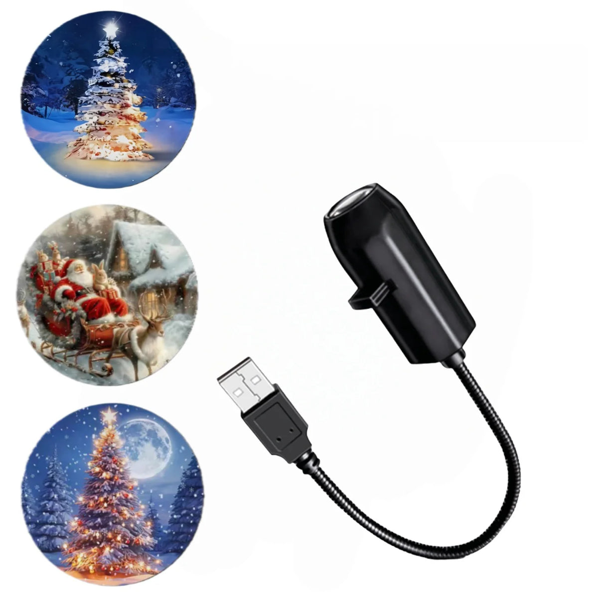 USB LED Ambient Projector Light with Interchangeable Pattern Slides – Flexible Neck Night Lamp for Ocean Whale, Celestial & Holiday Room Decor