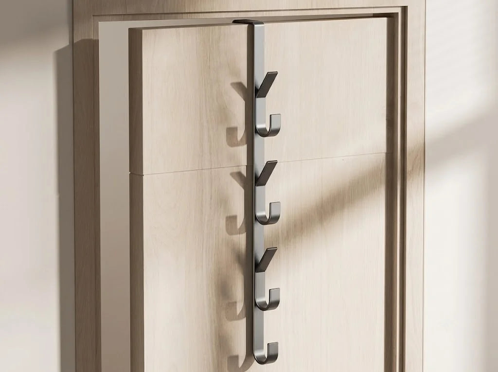 3/5/7 Door-Mounted Non-Drilled Hooks, Suitable for Storing Clothes, Hats, Bags at the Entrance of Dormitories or Bedrooms.