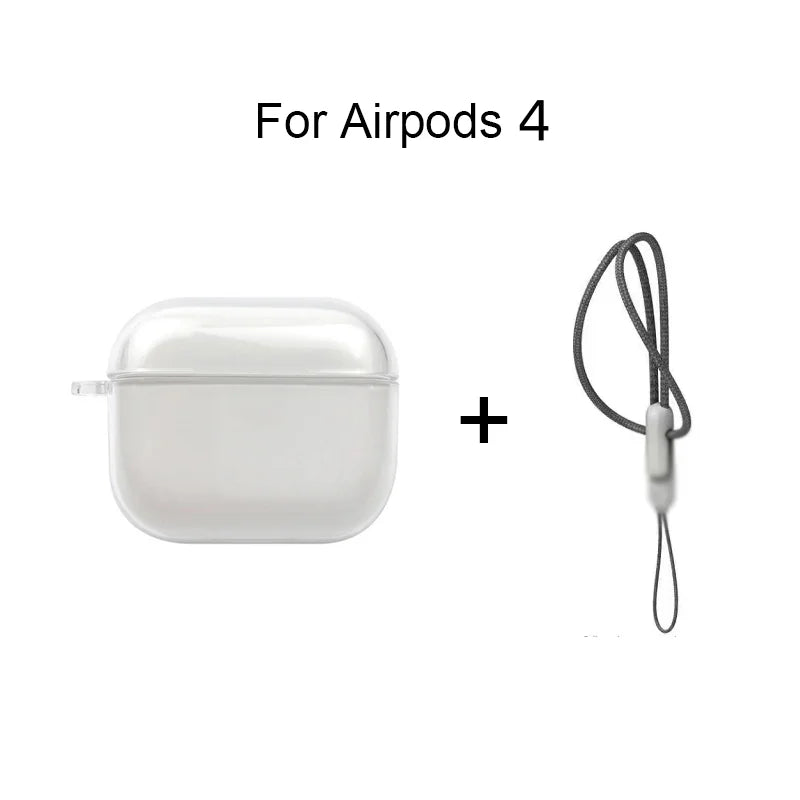 Clear Soft TPU Earphone Case for Airpods 4 3 2 1 Pro Pro2 Pro 3 Shockproof with Lanyard Strap for Airpods 4 Charging Case Cover
