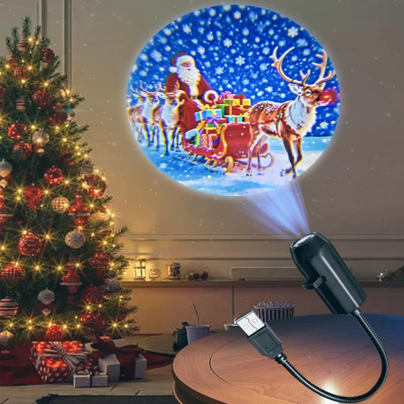 USB LED Ambient Projector Light with Interchangeable Pattern Slides – Flexible Neck Night Lamp for Ocean Whale, Celestial & Holiday Room Decor