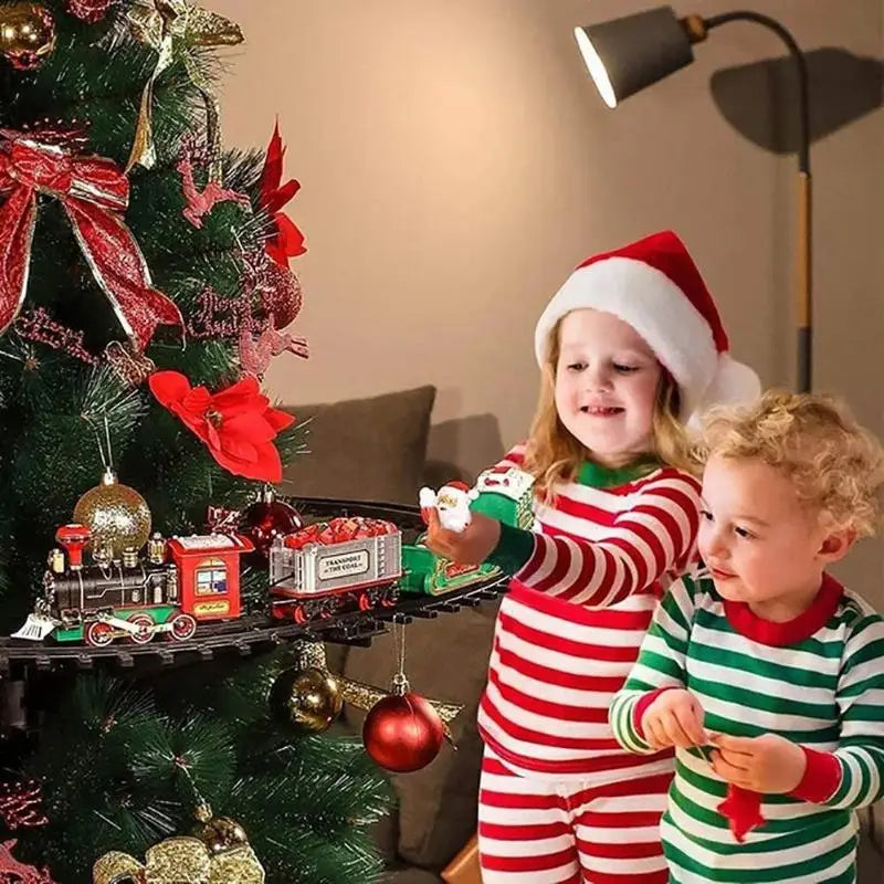 Electric Train Set Christmas Toy with Lights Music Santa Claus Track Kids Holiday Gift Party Decoration Battery Operated Railway