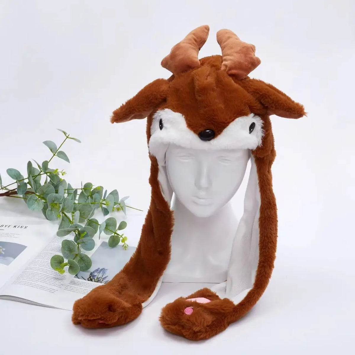 Funny Moving Ears Plush Hat – Airbag Flapping Animal Ear Beanie, Cute Santa, Reindeer & Halloween Cosplay Costume Hat for Kids & Adults