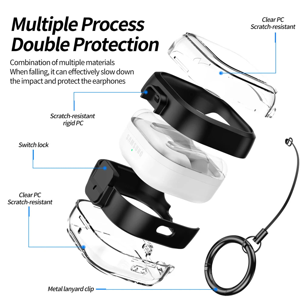 Security Lock Transparent Cover For Samsung Galaxy Buds 4 / Buds 4 Pro Earbuds Protection Case With Keychain For Buzz4 Pro Coque