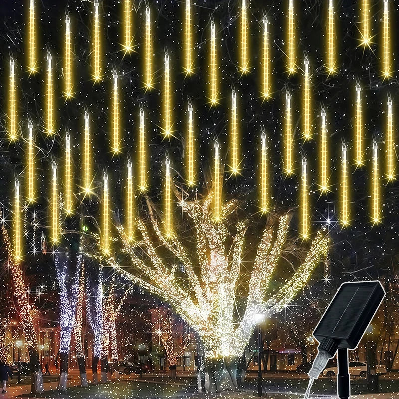 CELESTIAL CASCADE | Waterproof Solar LED Meteor Shower & Falling Rain Cascading Lights (8 Tubes)