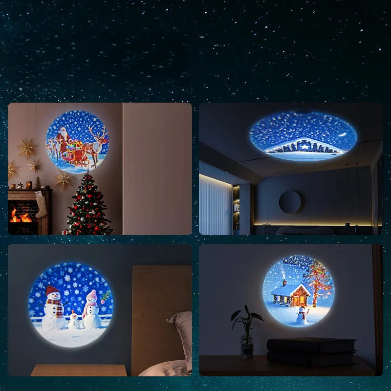 USB LED Ambient Projector Light with Interchangeable Pattern Slides – Flexible Neck Night Lamp for Ocean Whale, Celestial & Holiday Room Decor