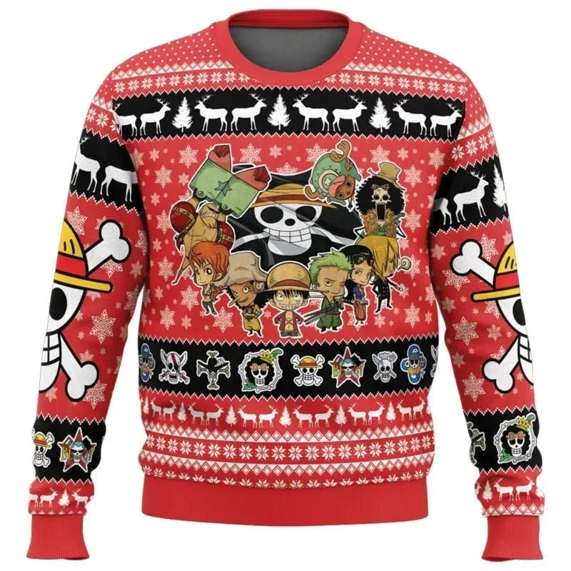 New Sweater Japanese Anime Luffy Zoro One Piece 3D Hoodie, Christmas Jersey, Round-neck Shirt for Pullover Men FamilyMatching