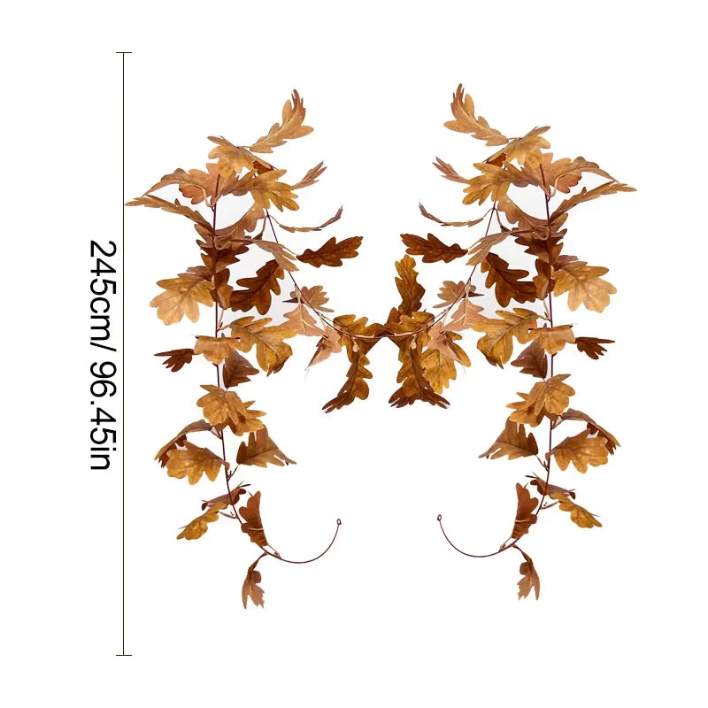 Artificial Oak Leaf Fall Garland, Autumn Vine Garland for Thanksgiving Halloween Farmhouse Fireplace Table Decor ﻿