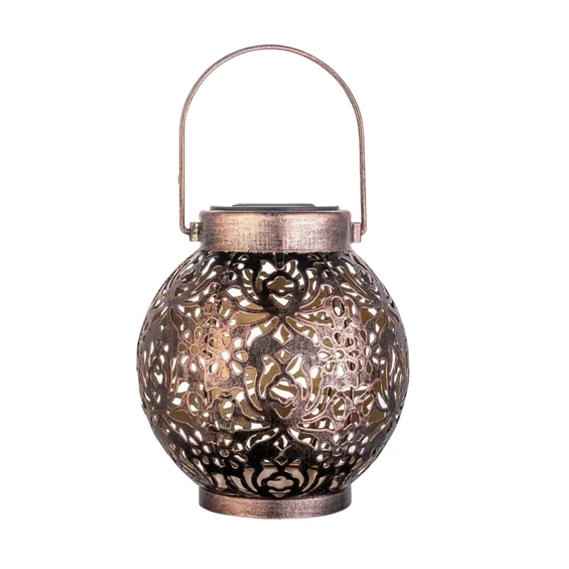 Solar LED Lantern Light, Outdoor Hanging Projection Light with Hollow Wrought Iron Design Waterproof Yard Garden Art Decoration