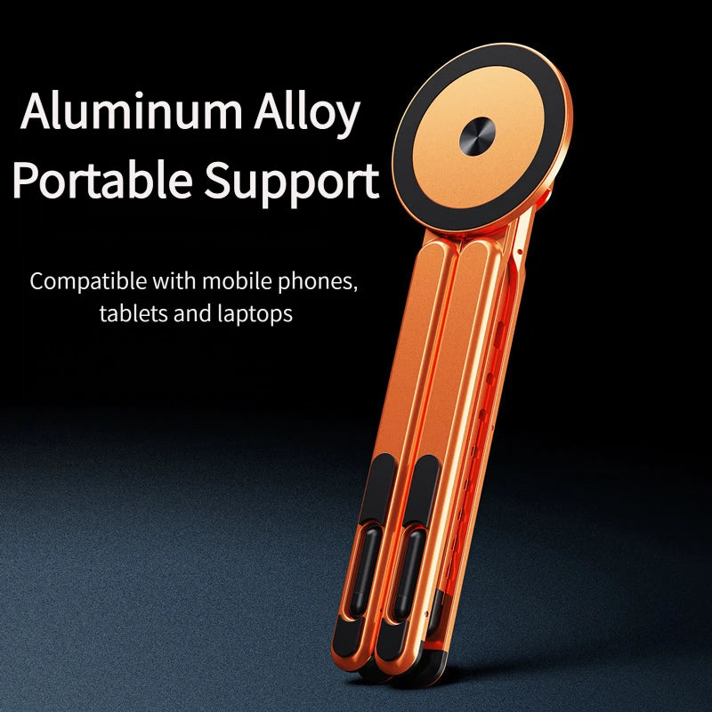 Foldable Aluminum Magnetic Phone Stand – Ultra-Stable MagSafe Desktop Tripod & Travel Phone Holder for iPhone 16/15/14/13 & Android