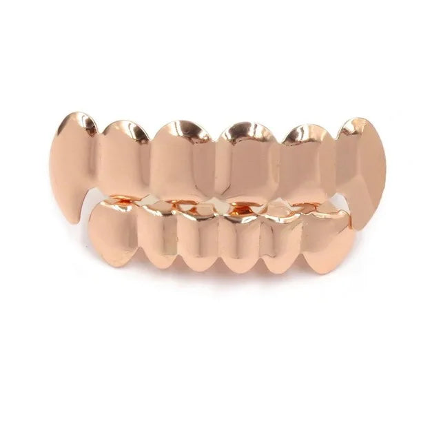 TOPGRILLZ New Fit Rose Gold Color Plated Hip Hop Teeth Grillz Caps Top&Bottom Grill Set for Christmas Party Vampire Tooth Grillz