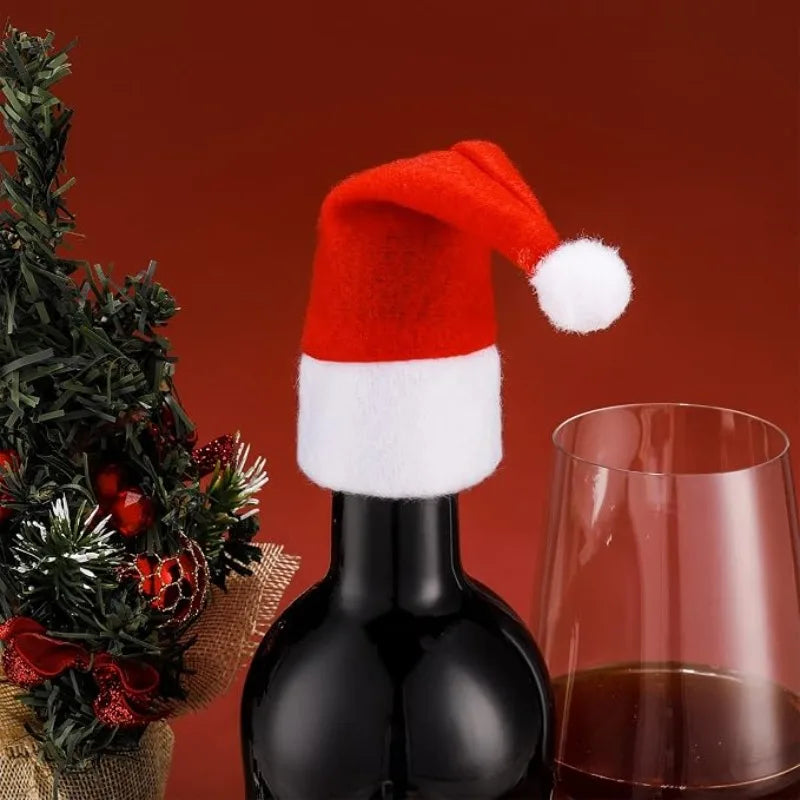 Mini Santa Hat Wine Bottle Covers for Bottle Xmas Decor Christmas Holiday Home Dinner Table Christmas Hats Party Decora Supplies