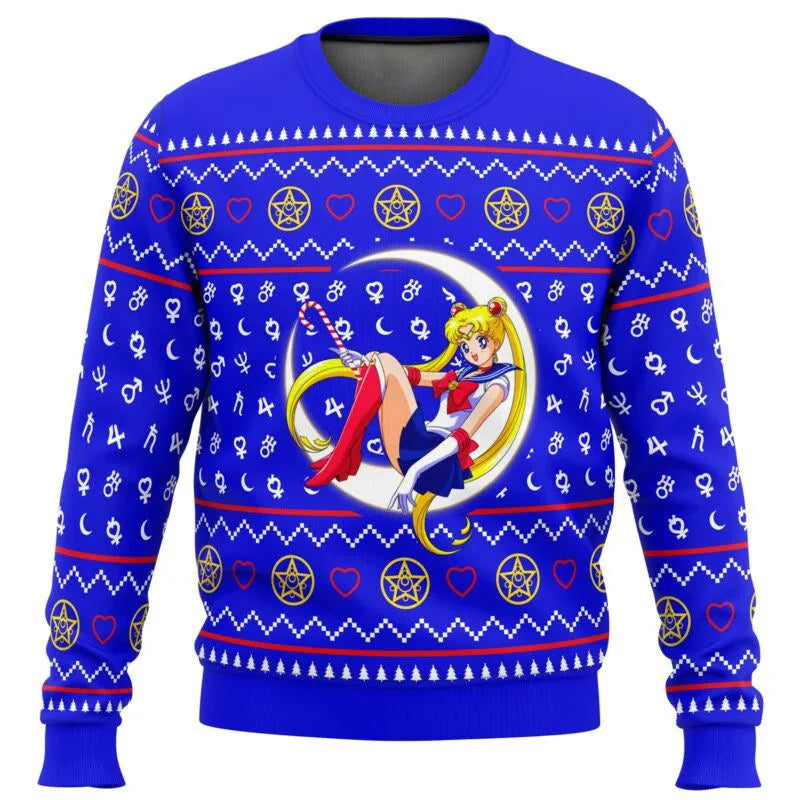 3D New Christmas Series Anime Sailor Moon Blade Round Neck Hoodie Printed Imitation Sweater Knitted Decorative Daily Necessitie