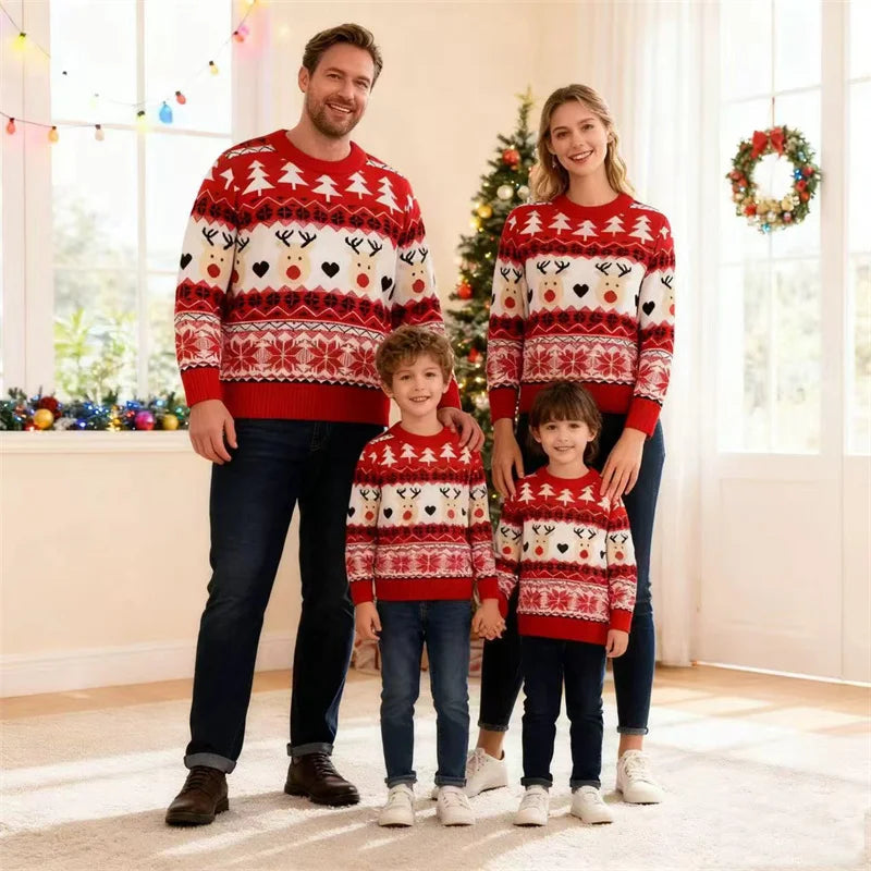 Christmas Family Sweaters Parent-Child Matching Pollover Father Mother Kids Clothing Xmas 2025 New Cartoon Knitted Jumper