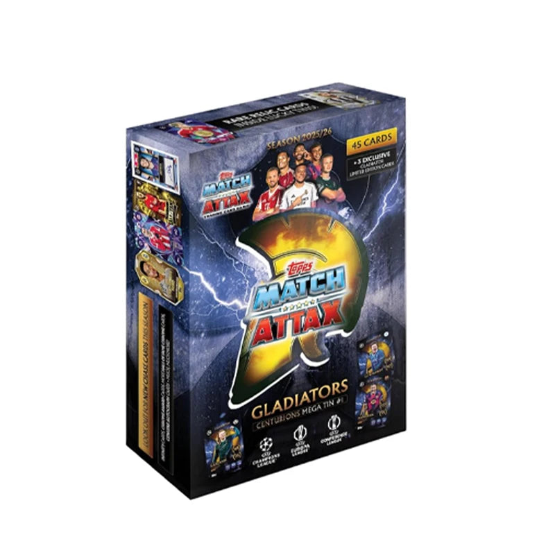 Topps UCC Match Attax 2025/26 Random Mega Tin Contains 45 Match Attax Cards Plus 3 Exclusive Gladiators LE Cards Collection