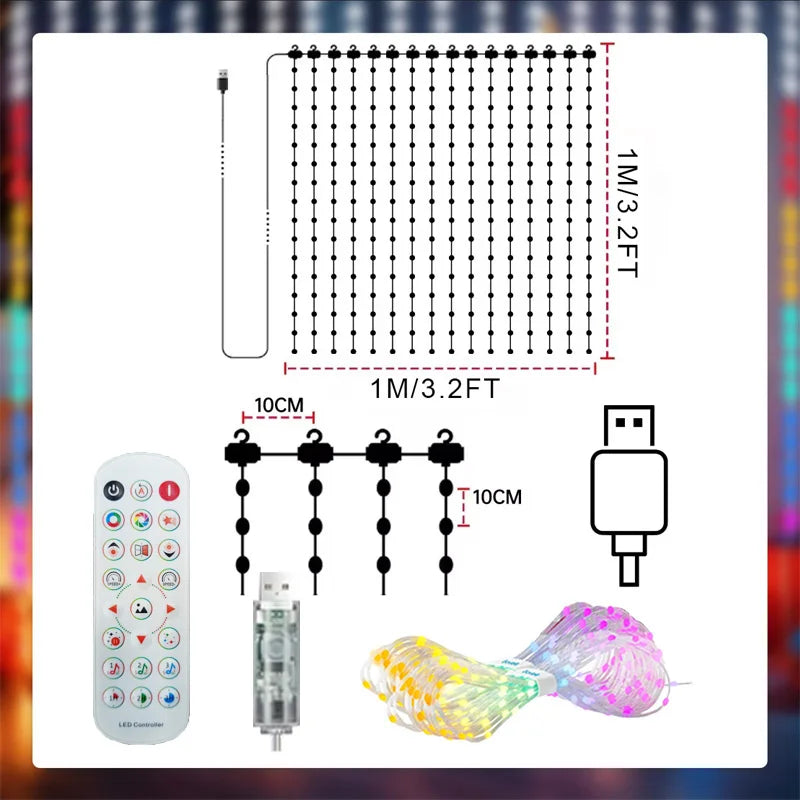Smart LED Curtain Lights with App Control & Music Sync – Customizable DIY Patterns & Text, Waterproof RGB Fairy Lights for Bedroom, Patio, Holiday & Party Decor