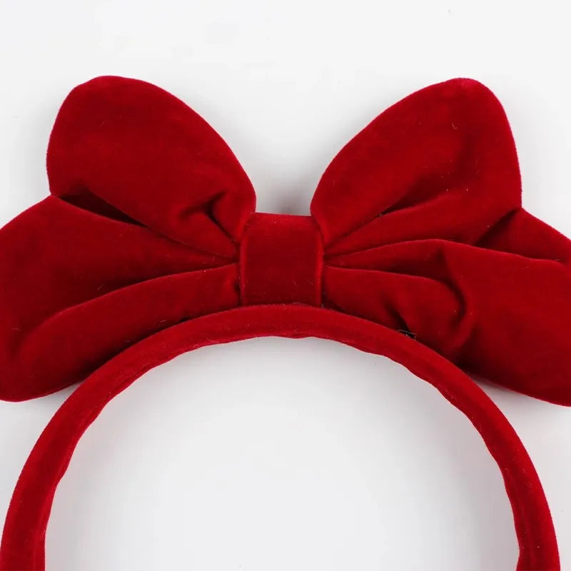 Red Velvet Bow Headband for Women Christmas Headwear New Year's Eve Disney Headband Children's Hair Accessories