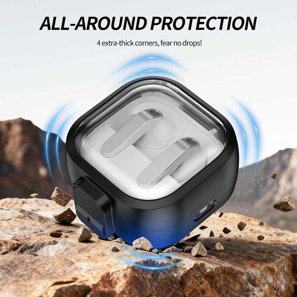 Security Lock Transparent Cover For Samsung Galaxy Buds 4 / Buds 4 Pro Earbuds Protection Case With Keychain For Buzz4 Pro Coque