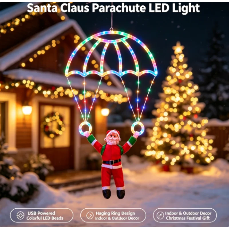 Parachute Lights LED Christmas Santa Claus USB Powered for Roof Eave Balcony Garden Yard Festival Atmosphere Party Holiday Decor