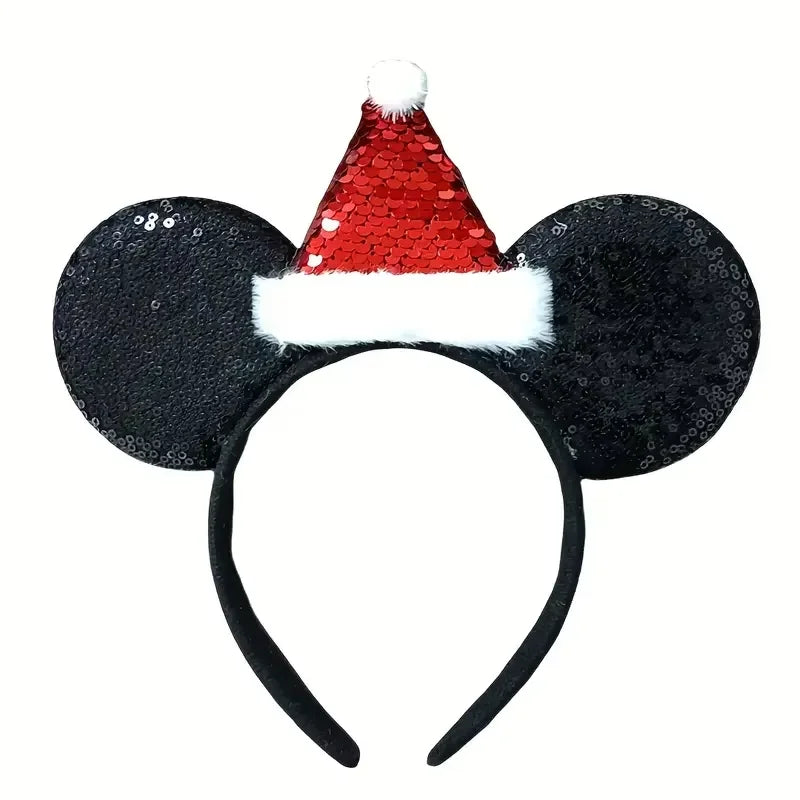 Ladies' Day Christmas Mickey Mouse Ear Headband - Ribbon bow and Santa Claus hat design