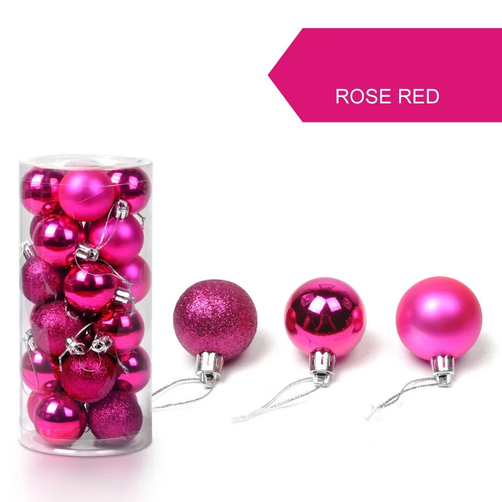24pcs 3cm Glitter Christmas Ball Ornament Hanging Bauble Ball Gold Pink Champagne Christmas Tree Decorations New Year Gift