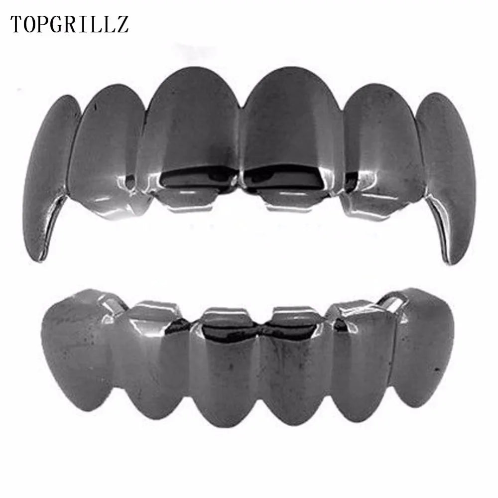 TOPGRILLZ New Fit Rose Gold Color Plated Hip Hop Teeth Grillz Caps Top&Bottom Grill Set for Christmas Party Vampire Tooth Grillz