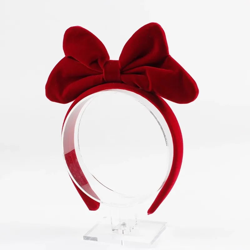 Red Velvet Bow Headband for Women Christmas Headwear New Year's Eve Disney Headband Children's Hair Accessories