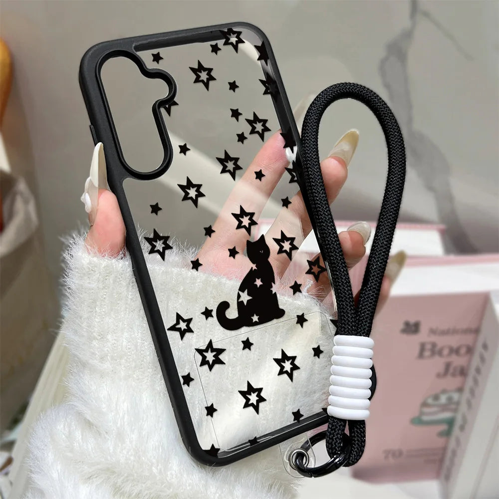 Cute Cat Phone Case For Samsung Galaxy A17 A07 A56 5g A16 A55 A54 A36 A26 A35 S26 S25 Ultra S24 FE S23 Lanyard Matte Clear Cover