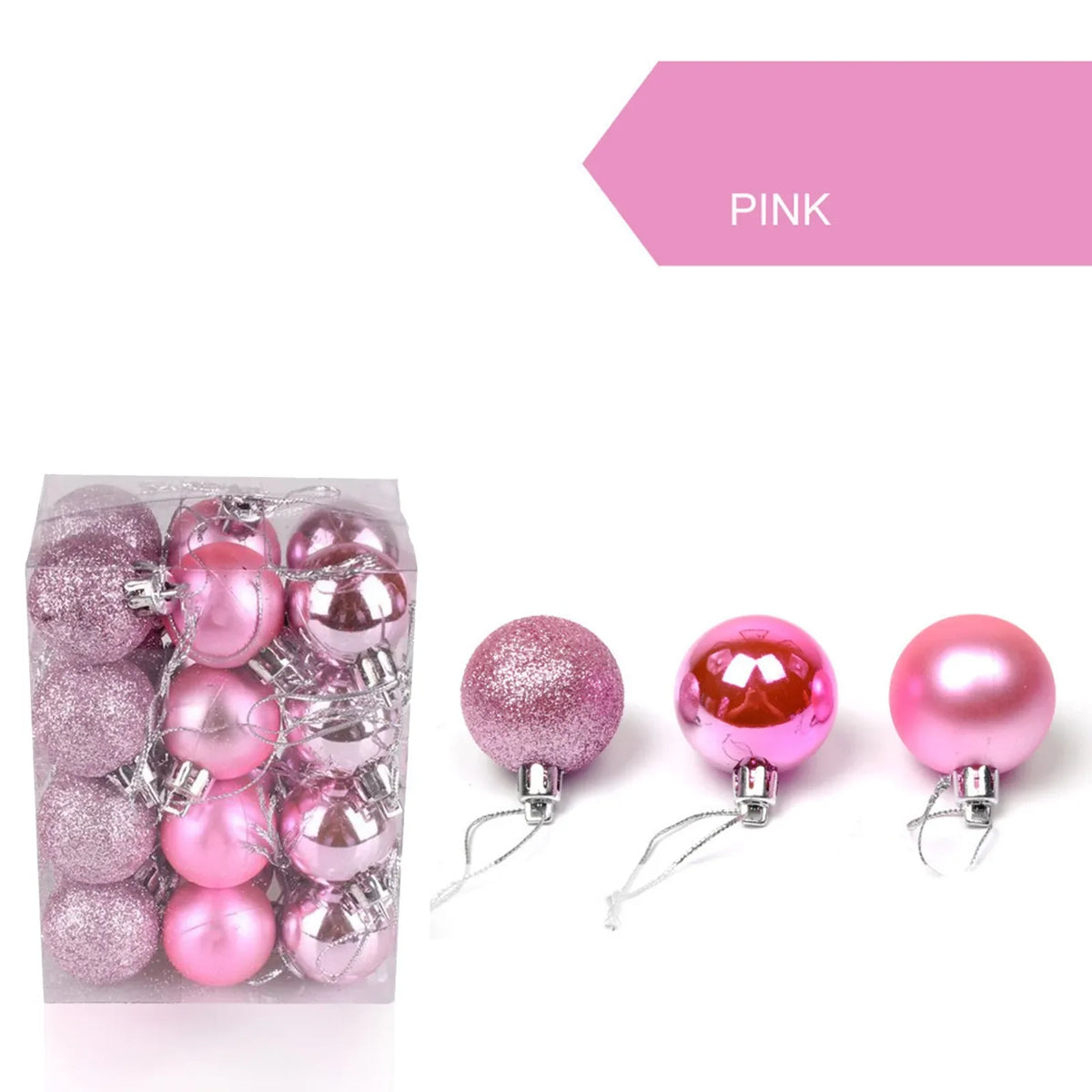 24pcs 3cm Glitter Christmas Ball Ornament Hanging Bauble Ball Gold Pink Champagne Christmas Tree Decorations New Year Gift