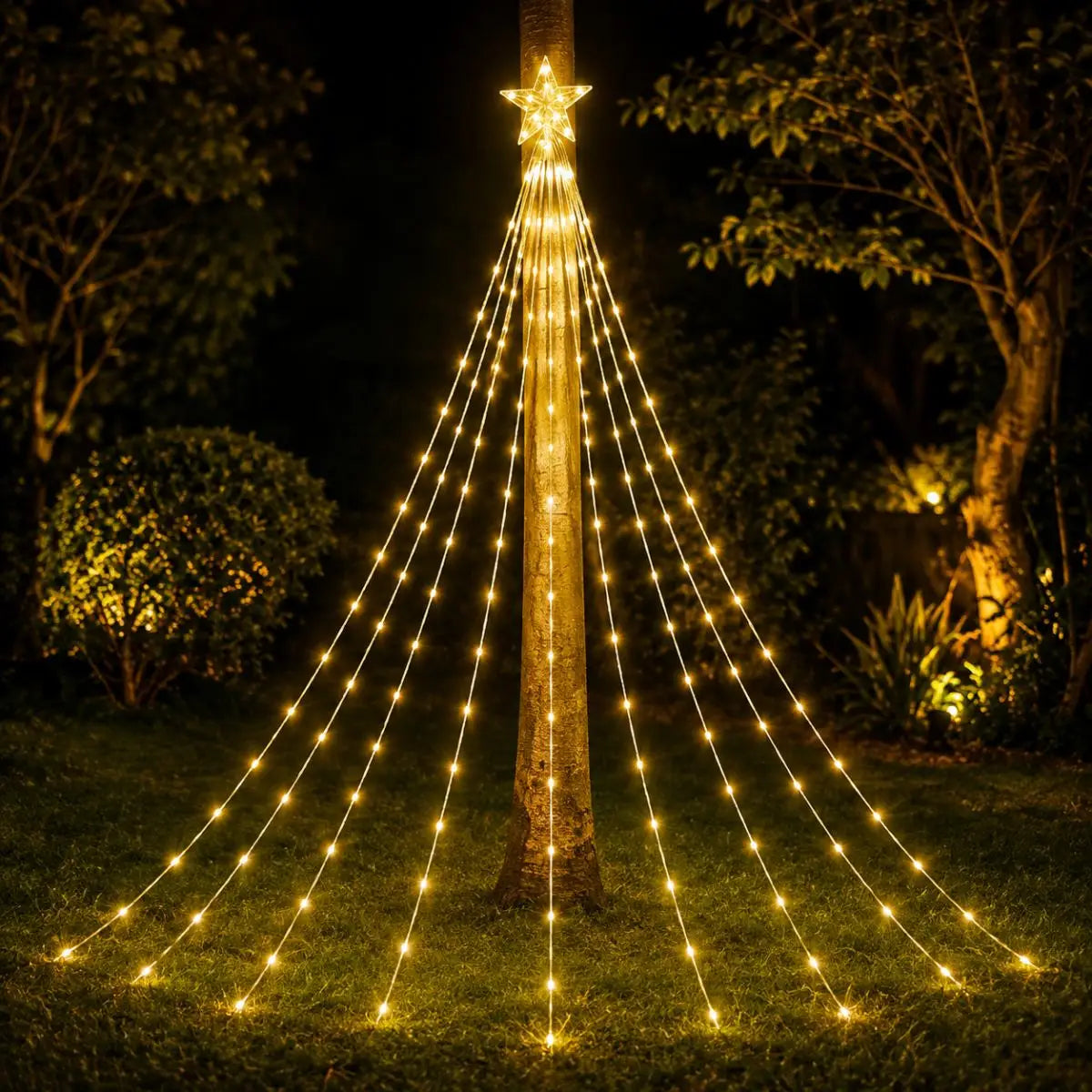 1pc 198LED USB Powered Star Waterfall Tree Lights Xmas Tree Fairy Lamp with Remote Contorl For Park Holiday Christmas Decoration