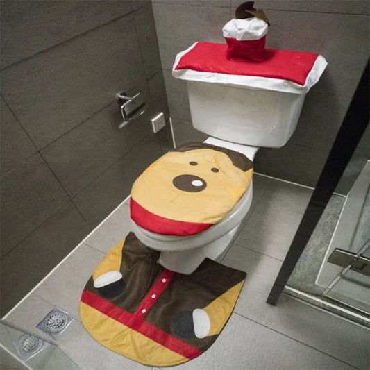 FESTIVE THRONE SUITE | 3-Piece Funny Christmas Toilet Seat Cover & Bathroom Rug Set