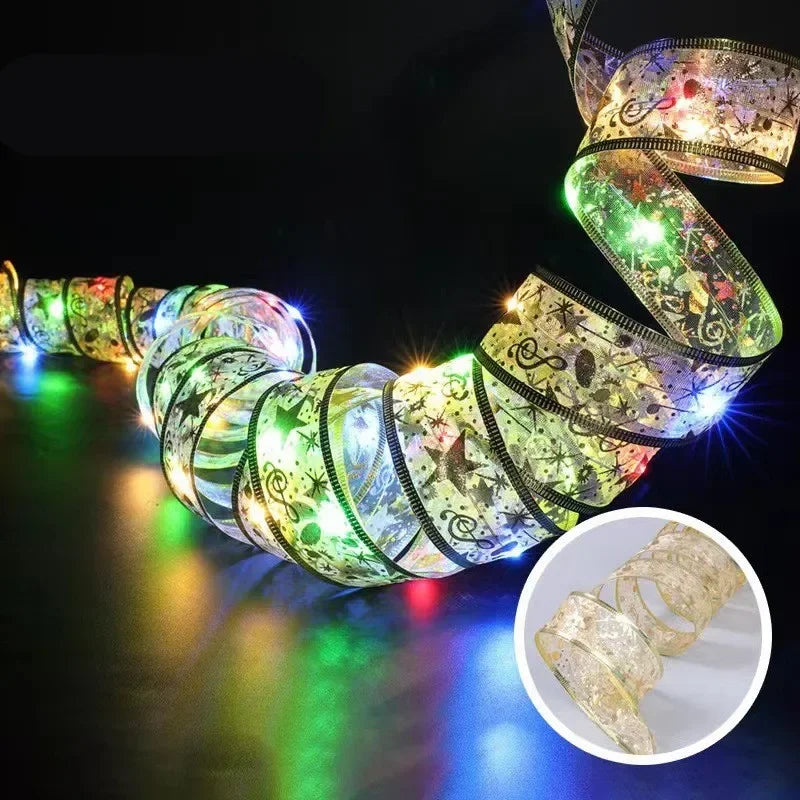 2/5/10m Christmas Ribbon Fairy Light String Merry Christmas Decorations