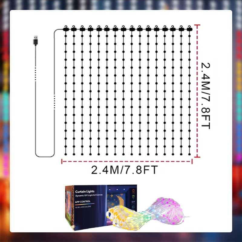 Smart LED Curtain Lights with App Control & Music Sync – Customizable DIY Patterns & Text, Waterproof RGB Fairy Lights for Bedroom, Patio, Holiday & Party Decor