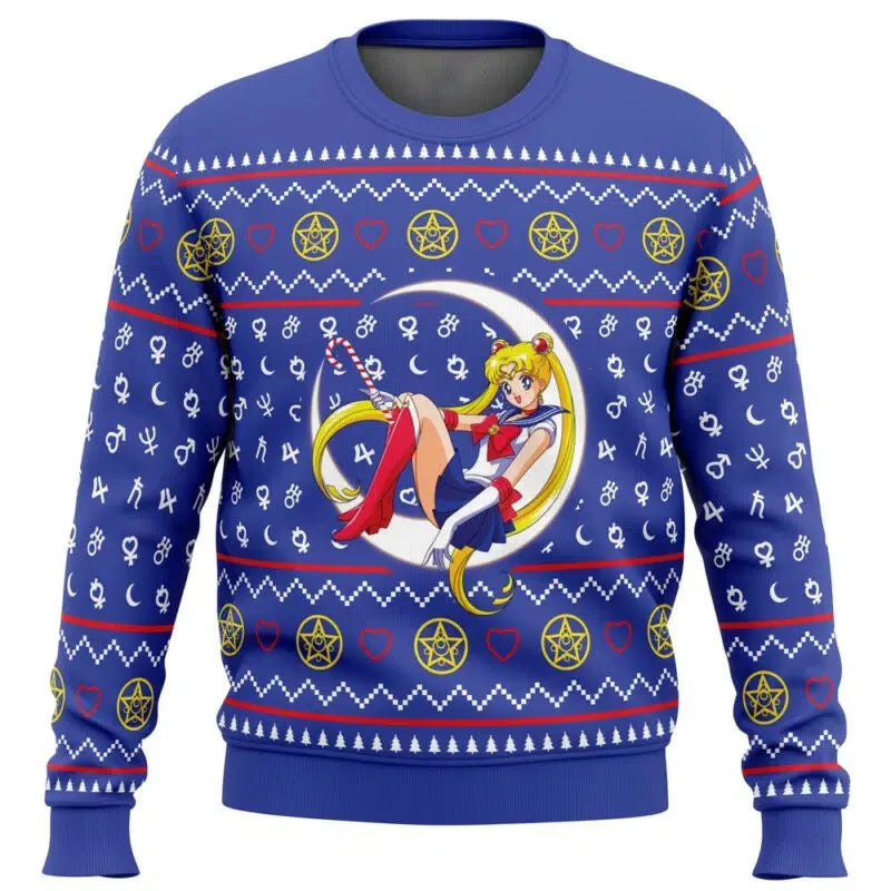 3D New Christmas Series Anime Sailor Moon Blade Round Neck Hoodie Printed Imitation Sweater Knitted Decorative Daily Necessitie