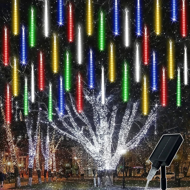 CELESTIAL CASCADE | Waterproof Solar LED Meteor Shower & Falling Rain Cascading Lights (8 Tubes)