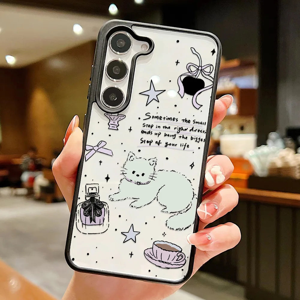 Cute Cat Phone Case For Samsung Galaxy A17 A07 A56 5g A16 A55 A54 A36 A26 A35 S26 S25 Ultra S24 FE S23 Lanyard Matte Clear Cover