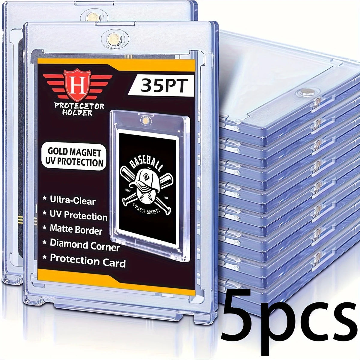 35pt One-Touch Magnetic Card Storage Box - Transparent Acrylic Hard Plastic Protector Sleeve for Sports Cards, Collectible Cards